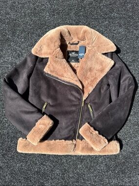 Faux fur shearling biker jacket